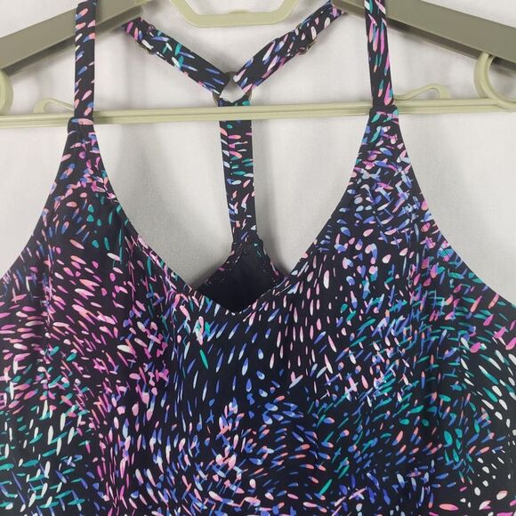 Island Escape Tankini Swim Top Womens 6 Black Pink Racerback Macys N760263 - Picture 6 of 10